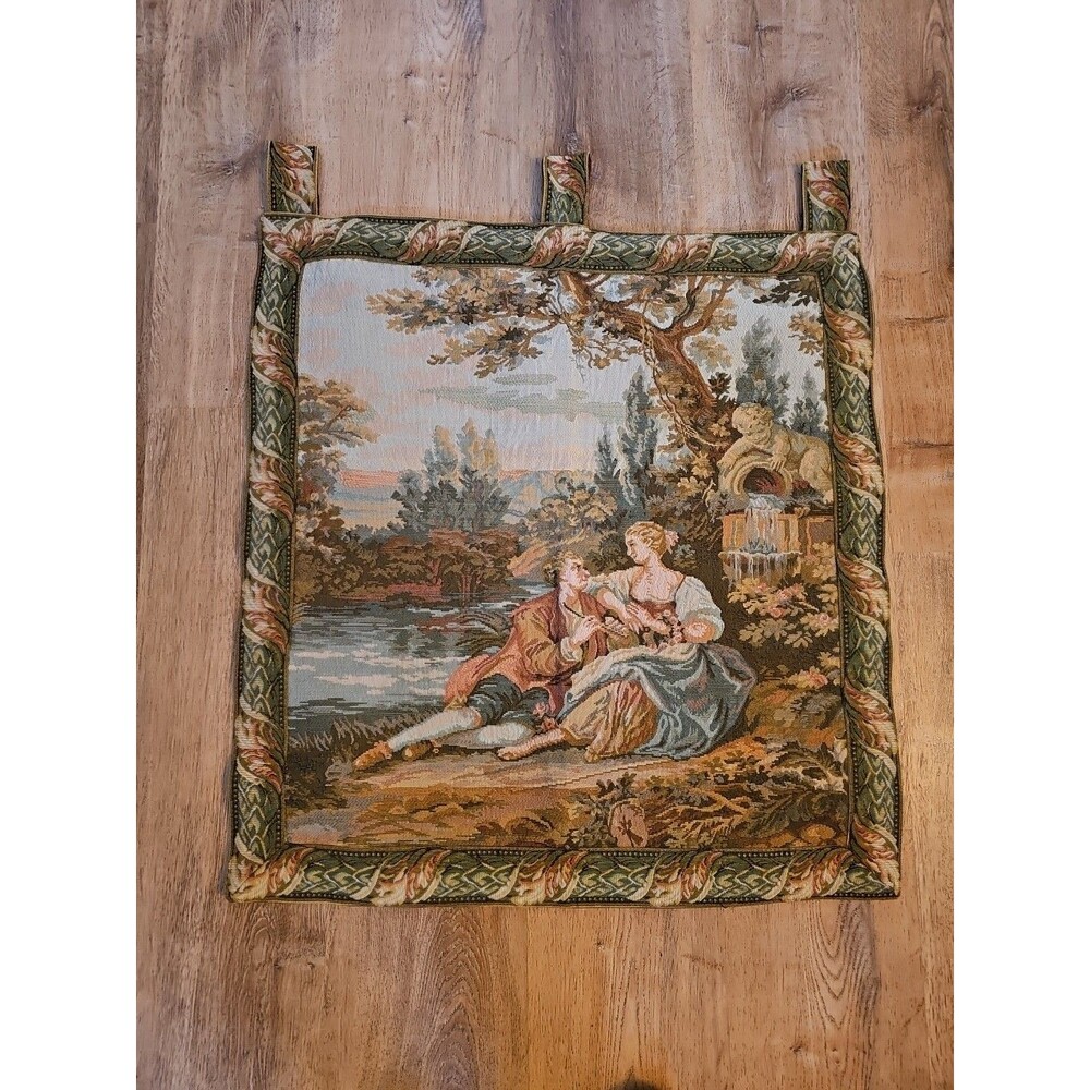 Vintage Tapestry Wall Hanging Romantic French Country Baroque Pastoral 34x29